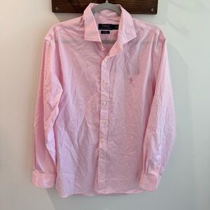 Polo Ralph Lauren Slim Fit Easy Care Pink White Striped Button Up Shirt 16.5
